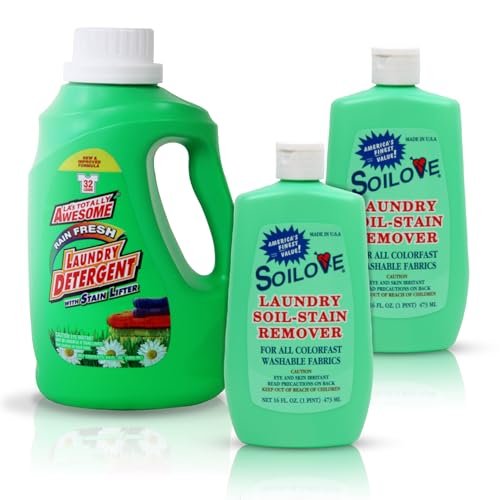 SOILOVE Stain Remover 16oz (2 Pack) + LA's Totally Awesome Laundry Detergent, Rain Fresh, 64oz (1 Pack)